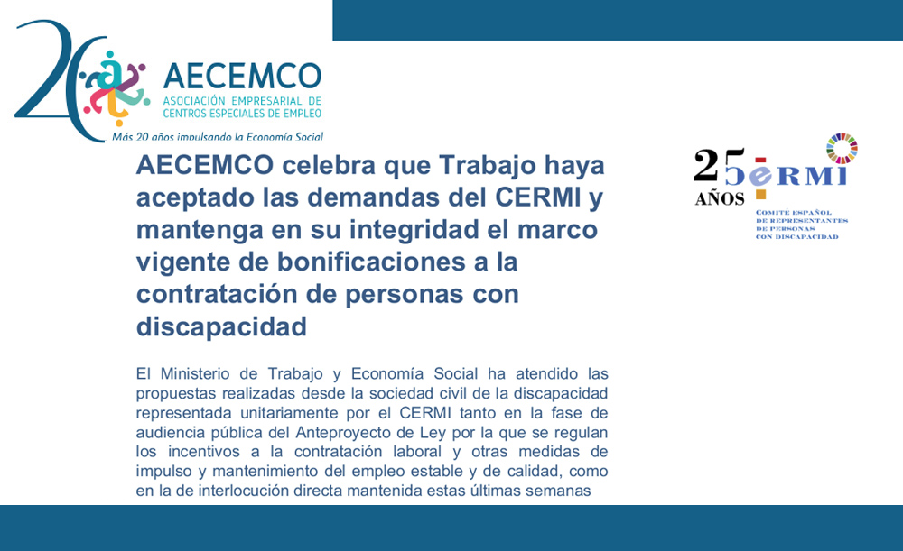 AECEMCO celebra que Trabajo haya aceptado las demandas del CERMI/